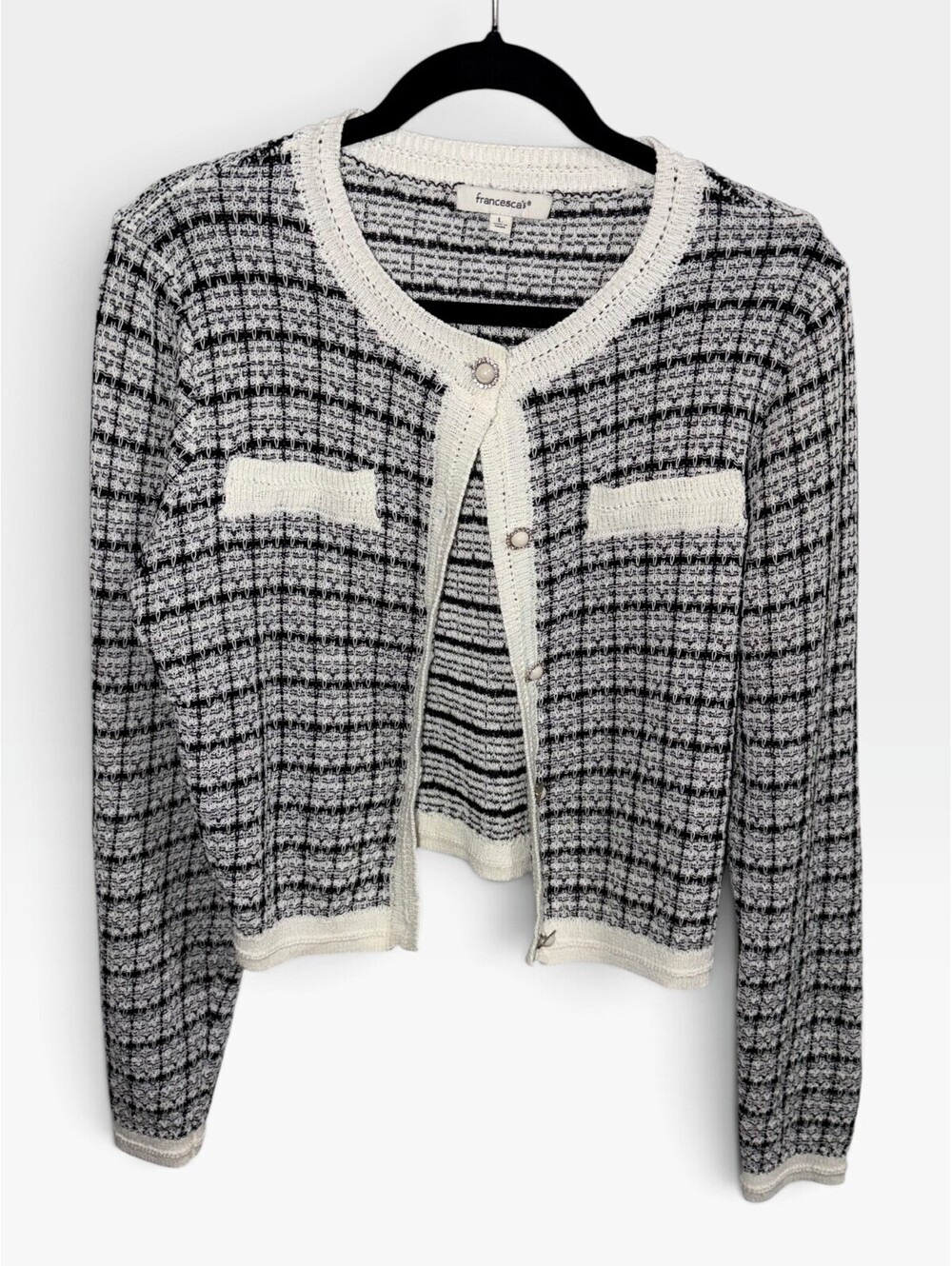 Francesca's Black and White Pearl button cardingan